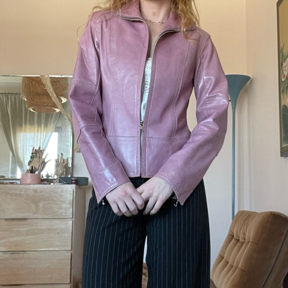 Pink Genuine Leather Jacker - Picture 3 of 9